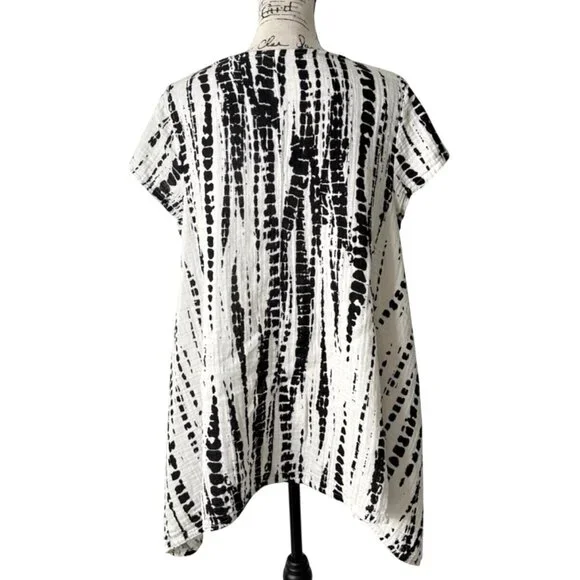 Bryn Walker Womens Tunic Asymmetrical Lagenlook Cotton Black White Size M - Picture 3 of 9